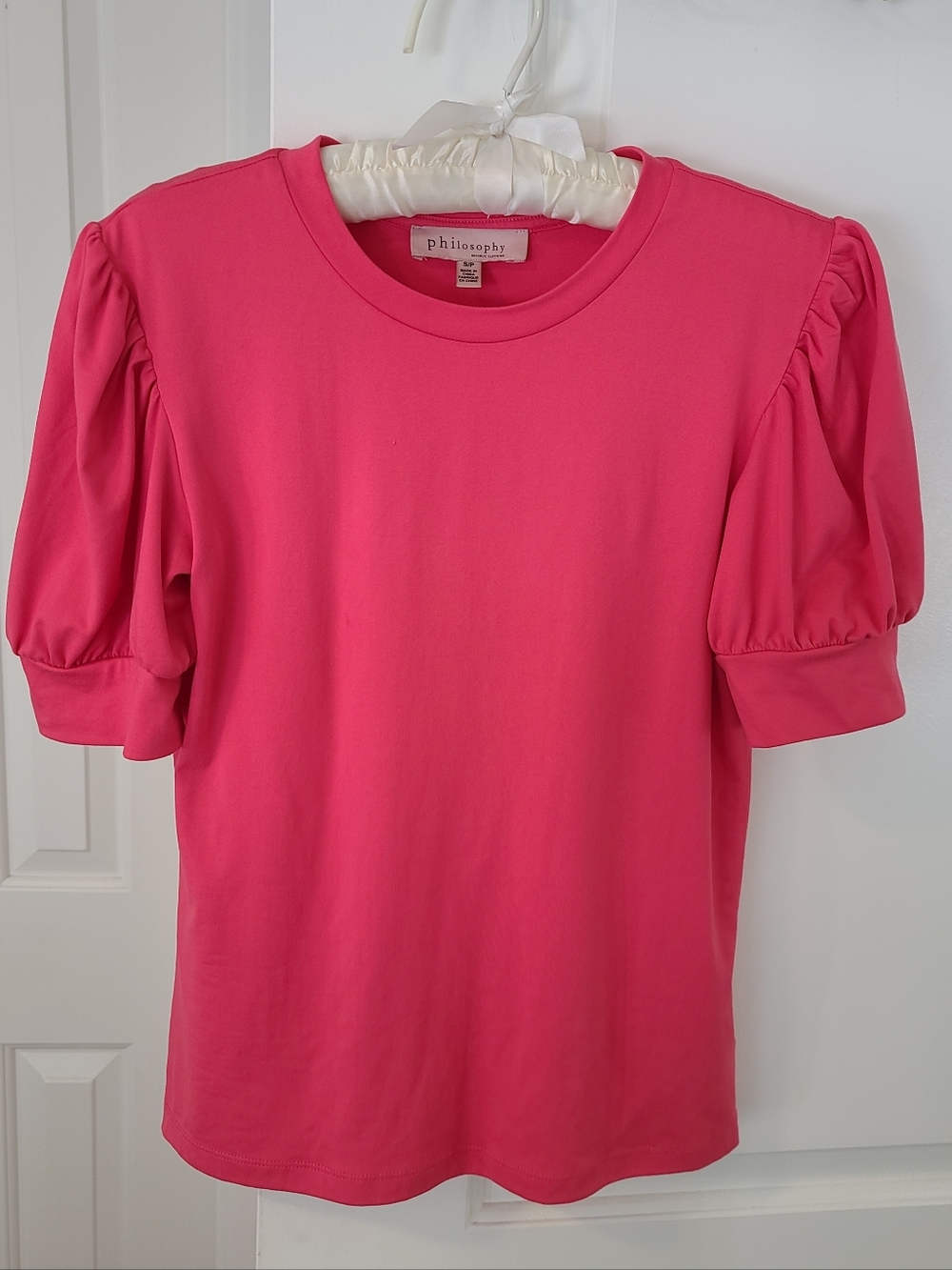 Philosophy Pink Puff Sleeve Crew Neck Top Size S
